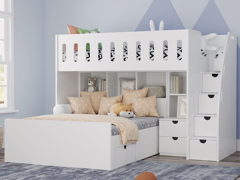Bunk beds with shelving