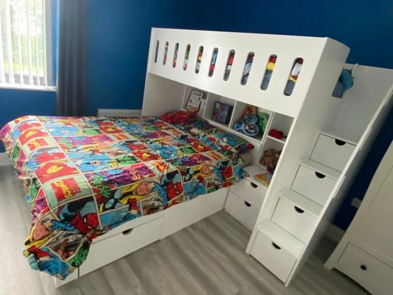 L shaped bunk beds with outlet drawers