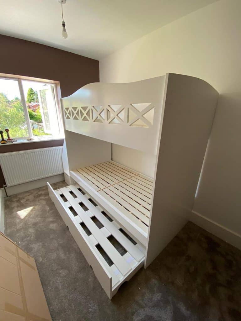 White Single Bunk Bed With Trundle