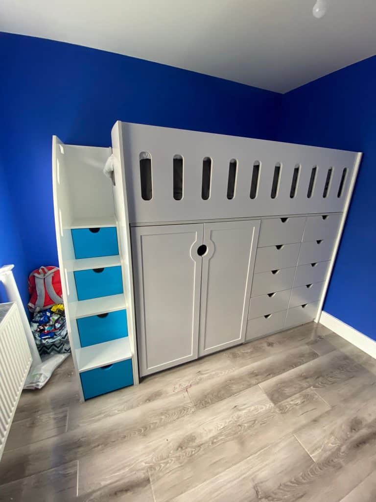 White Cabin Bed with Storage and Drawers