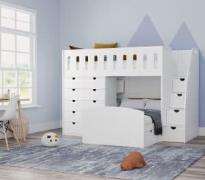 L shape bunk bed with 10 drawers and stairs icon