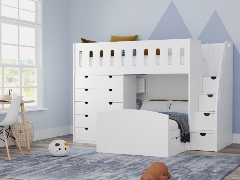 L shape bunk bed with 10 drawers and stairs icon