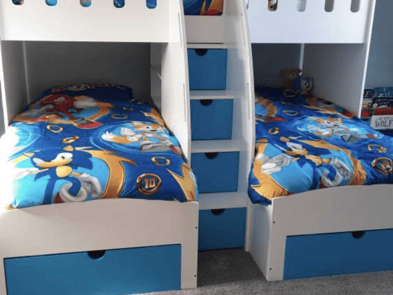 triple sleeper bunk bed with stairs and slide