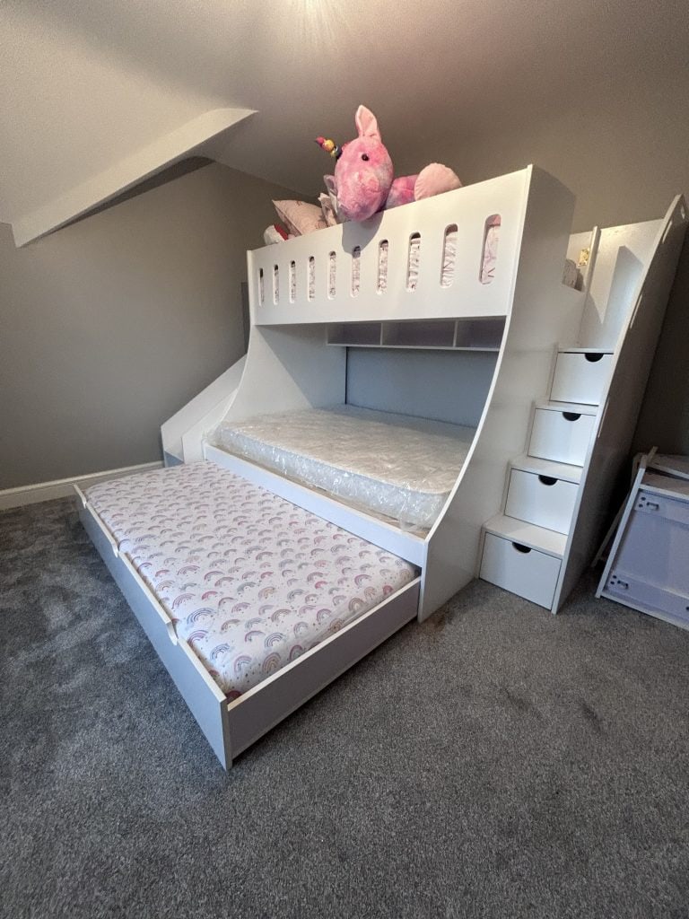 double and single bunk bed with trundle