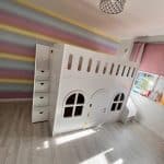 Double playhouse bed with slide