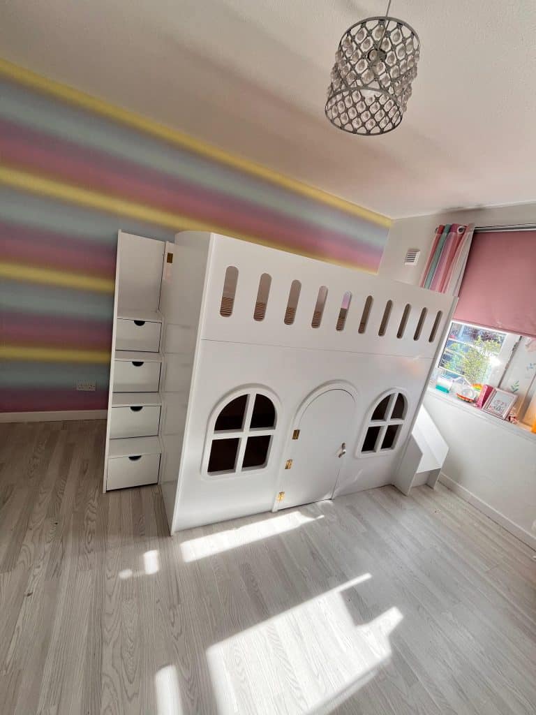 Double playhouse bed with slide
