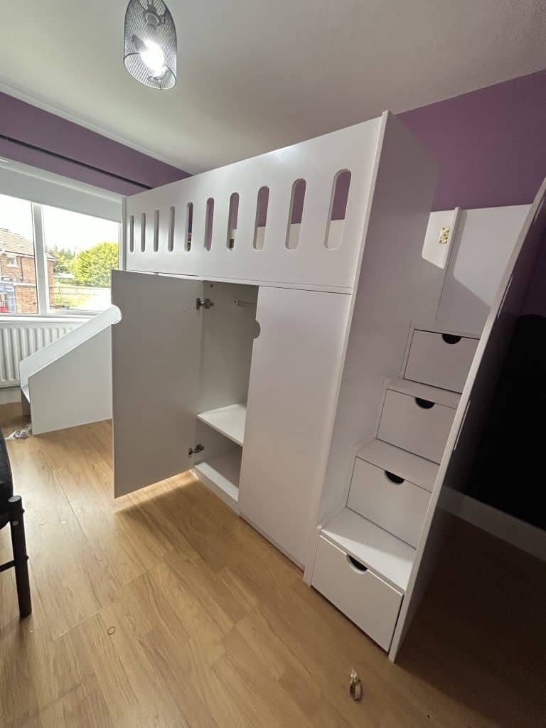 High Sleeper Bed With Drawer and Oval Cutouts