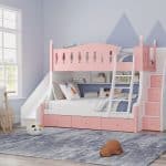 Single bunk beds with stairs and storage