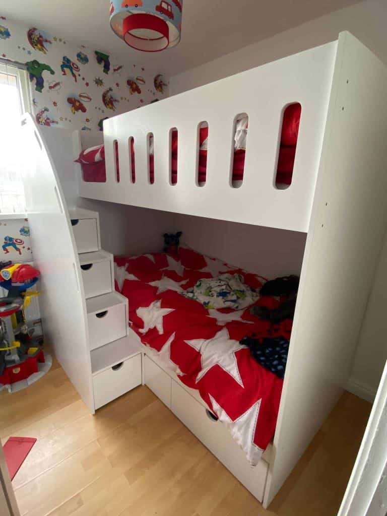 single bunk bed with stairs on front
