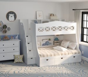 Double And Single Bunk Bed With Bookshelf