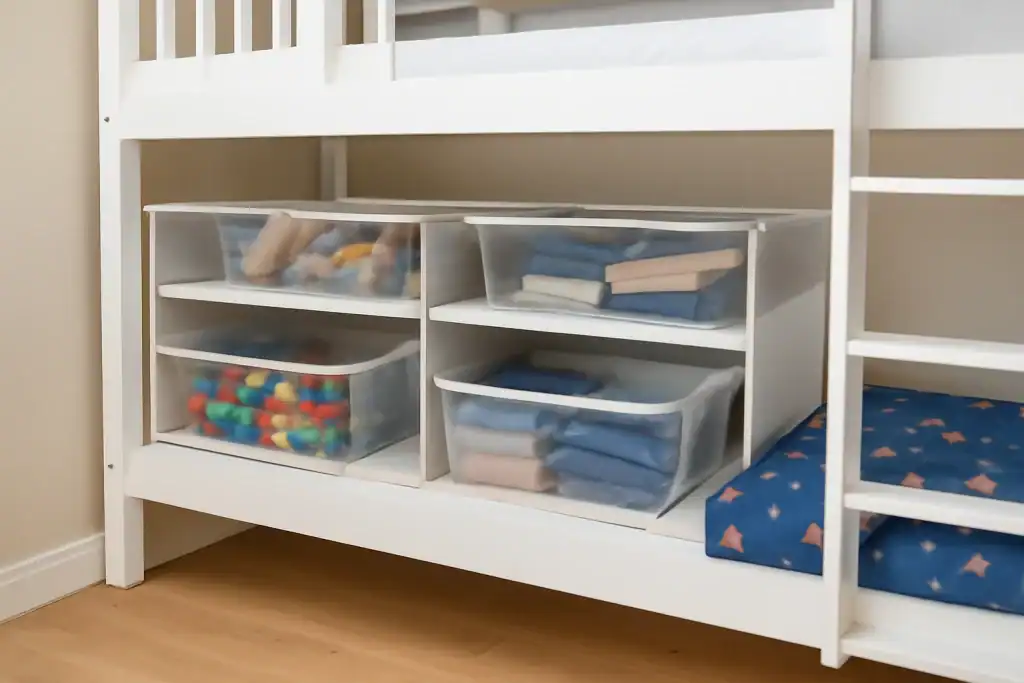 Mesh Storage Baskets on Shelves
