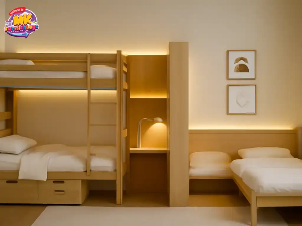 Split Bunk Beds with Integrated Lighting Dividers
